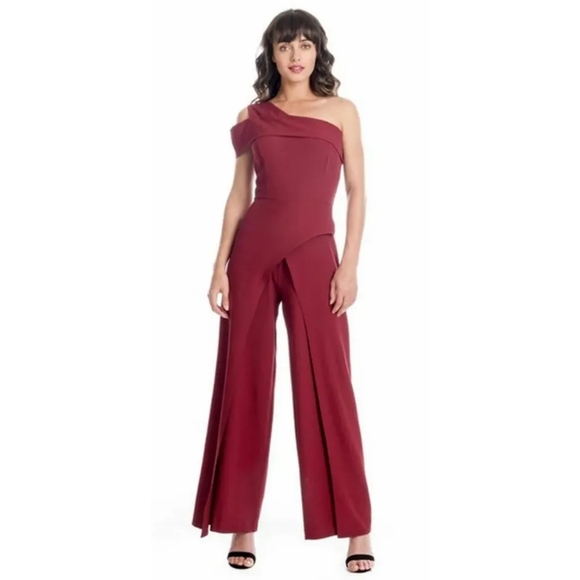 Marina Asymmetric One-Shoulder Jumpsuit Merlot 6 - Picture 1 of 11